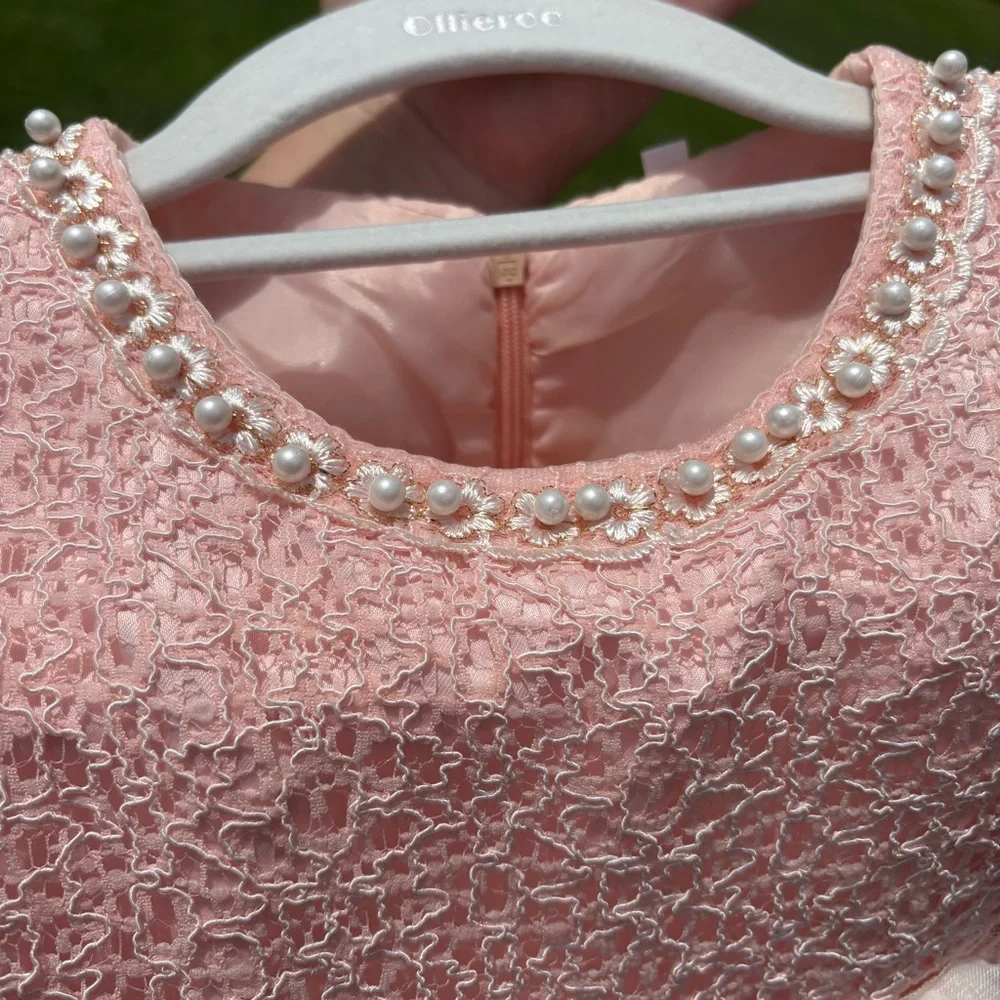 Peachy pink Unbranded sleeveless formal dress with lace pearls sequins 3t/4t GUC